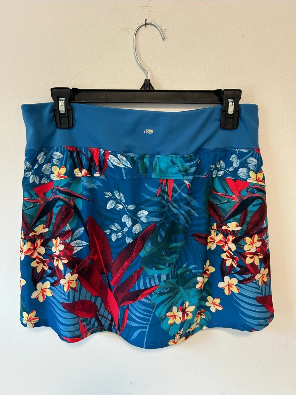 Marika Teal Blue Tropical Floral Skort with Red and Yellow Accents